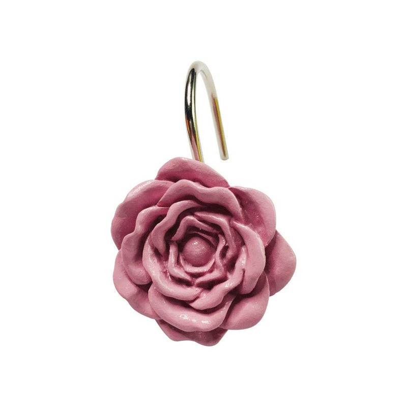 Twofishes Pink Rose Shower Curtain Hooks Set of 12 Pink Rose Flower Shower Rings Pack of 12 - Image 3